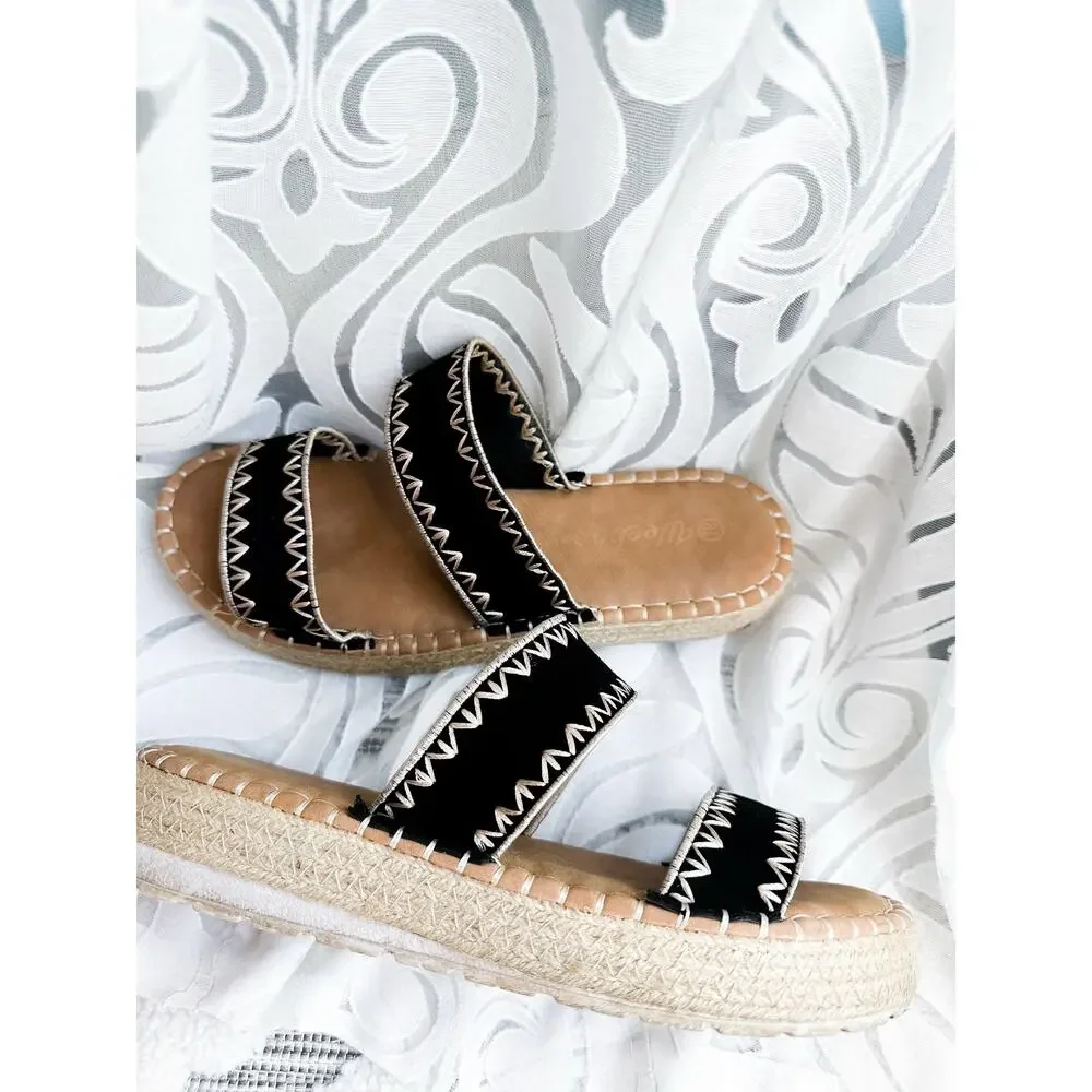 Minimalist Boho strap slide platform espadrille sandals 8.5